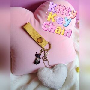 Yellow Leather Kitty Keychain